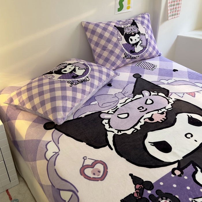 91家纺网 家纺一手货源 找家纺 金爱家 2025新款高克重牛奶绒单品系列保暖床单床笠单件 绒-D糖果库洛米