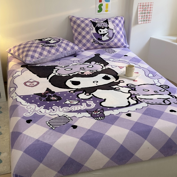 91家纺网 家纺一手货源 找家纺 金爱家 2025新款高克重牛奶绒单品系列保暖床单床笠单件 绒-D糖果库洛米