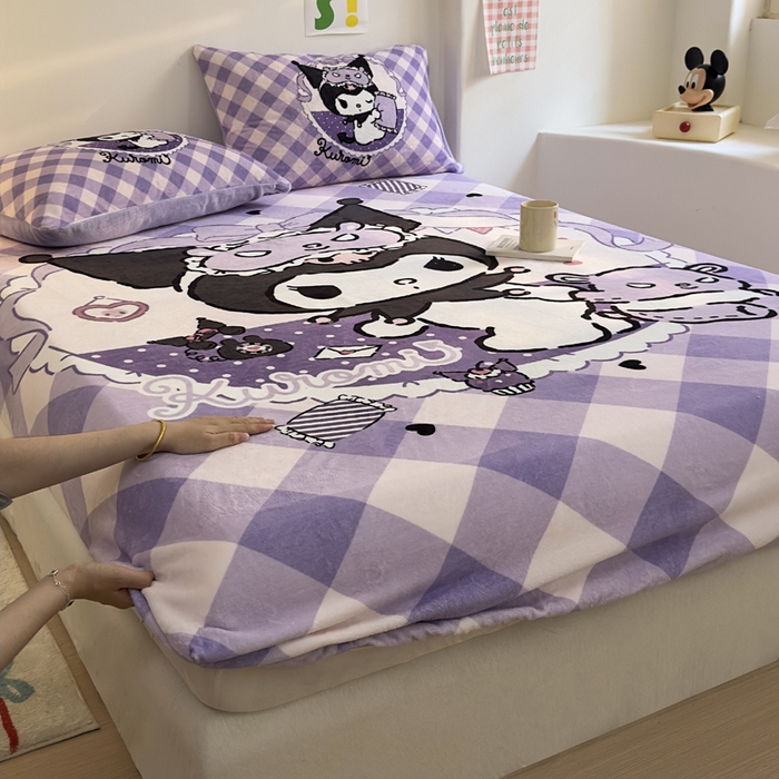 91家纺网 家纺一手货源 找家纺 金爱家 2025新款高克重牛奶绒单品系列保暖床单床笠单件 绒-D糖果库洛米