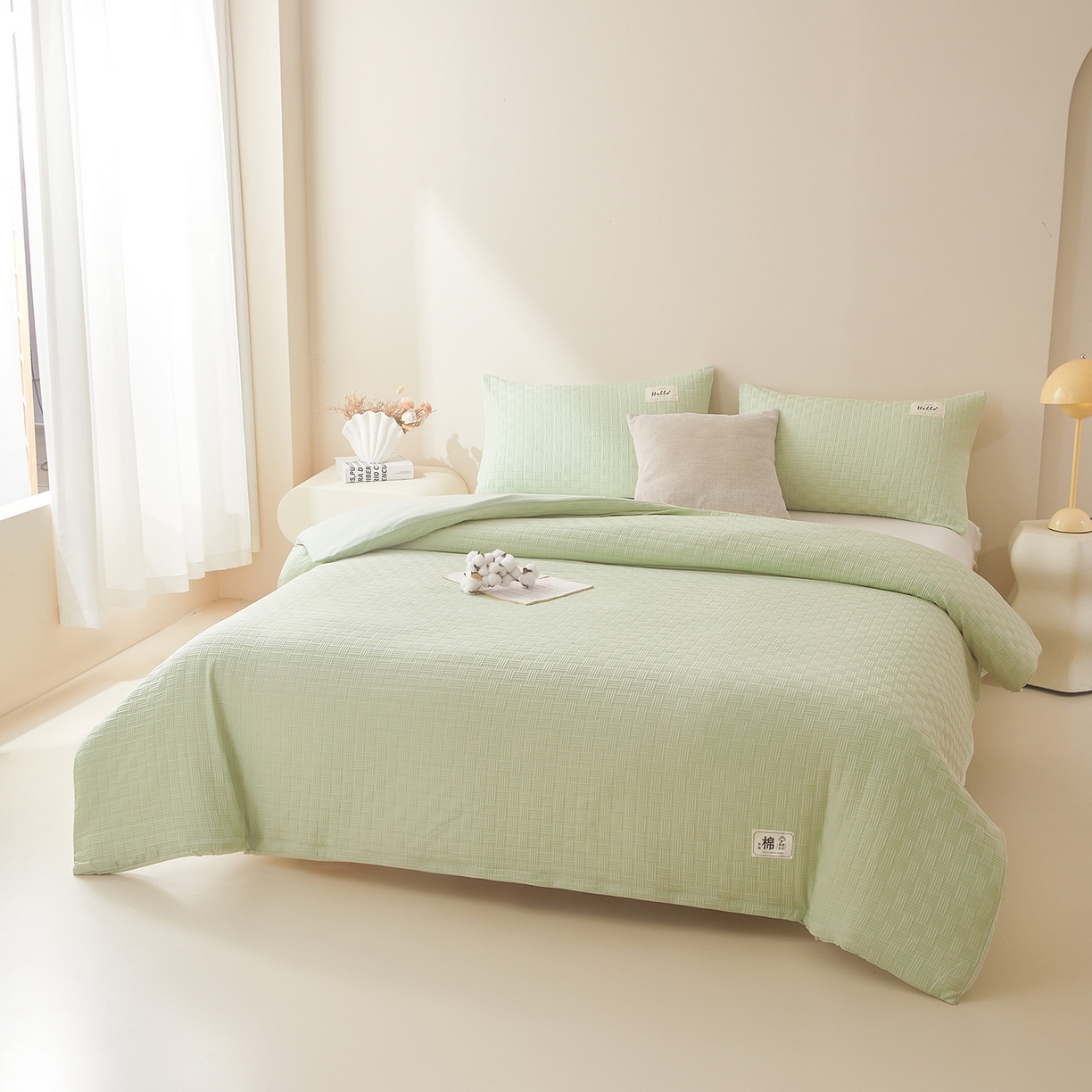 91家纺网 家纺一手货源 找家纺 好睡棉 2025新款华夫格可拆洗新疆棉花被冬被春秋被夏被四季被子被芯 麦田绿