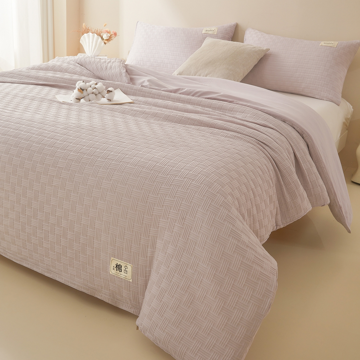 91家纺网 家纺一手货源 找家纺 好睡棉 2025新款华夫格可拆洗新疆棉花被冬被春秋被夏被四季被子被芯 迷雾灰