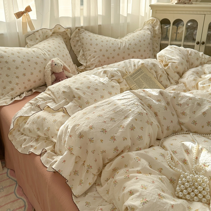 91家纺网 家纺一手货源 找家纺 欧尚 2025新款亲肤碎花云柔棉四件套 春芽