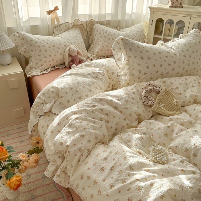 91家纺网 家纺一手货源 找家纺 欧尚 2025新款亲肤碎花云柔棉四件套 春芽