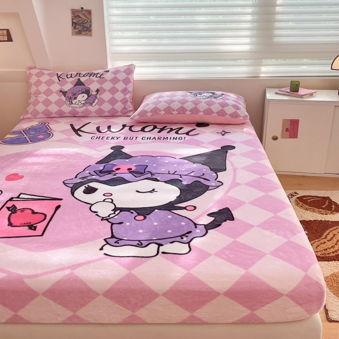 91家纺网 家纺一手货源 找家纺 金爱家 2025新款高克重牛奶绒单品系列保暖床单床笠单件 绒-D晚安库洛米