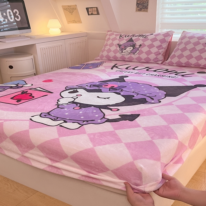 91家纺网 家纺一手货源 找家纺 金爱家 2025新款高克重牛奶绒单品系列保暖床单床笠单件 绒-D晚安库洛米