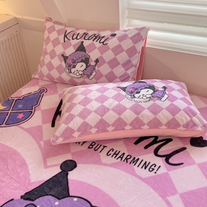 91家纺网 家纺一手货源 找家纺 金爱家 2025新款高克重牛奶绒单品系列保暖床单床笠单件 绒-D晚安库洛米