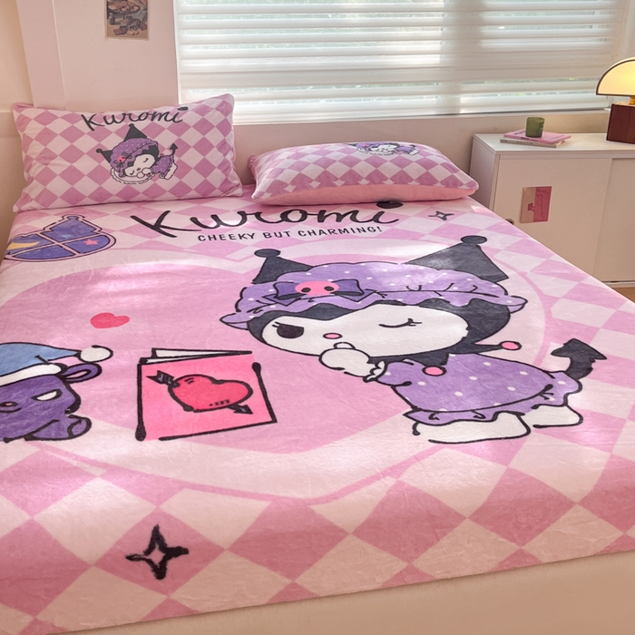 91家纺网 家纺一手货源 找家纺 金爱家 2025新款高克重牛奶绒单品系列保暖床单床笠单件 绒-D晚安库洛米