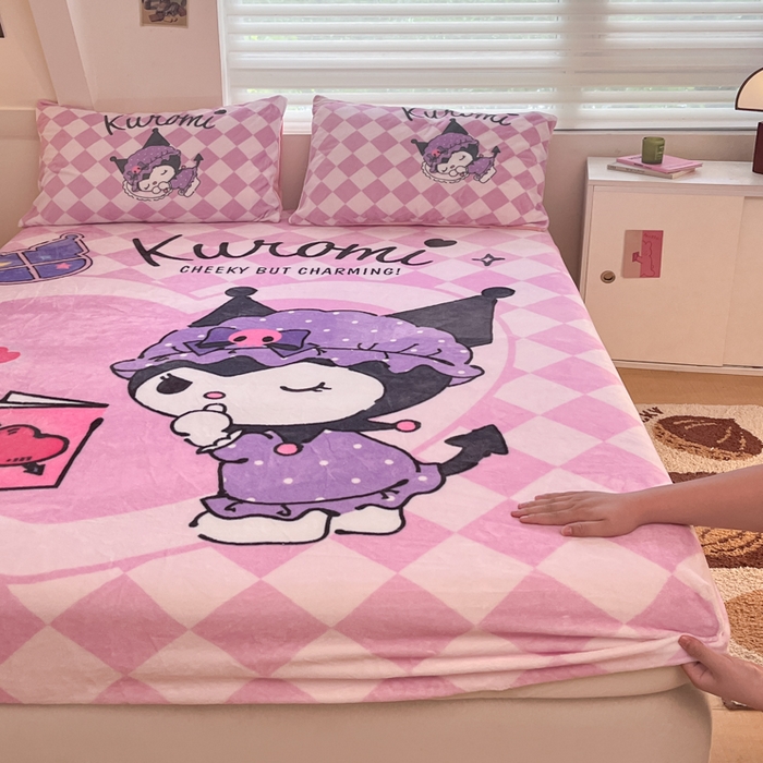 91家纺网 家纺一手货源 找家纺 金爱家 2025新款高克重牛奶绒单品系列保暖床单床笠单件 绒-D晚安库洛米