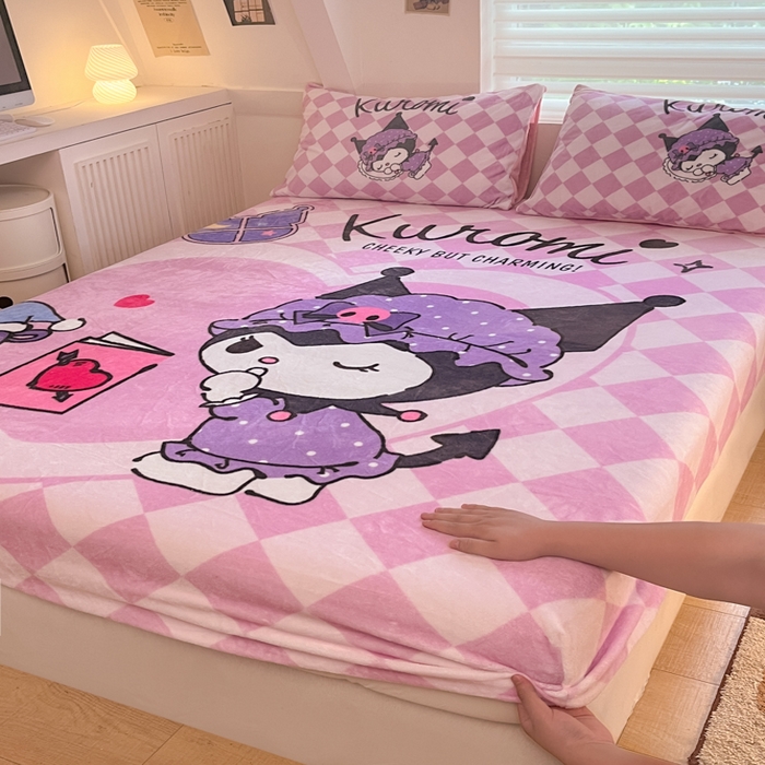 91家纺网 家纺一手货源 找家纺 金爱家 2025新款高克重牛奶绒单品系列保暖床单床笠单件 绒-D晚安库洛米