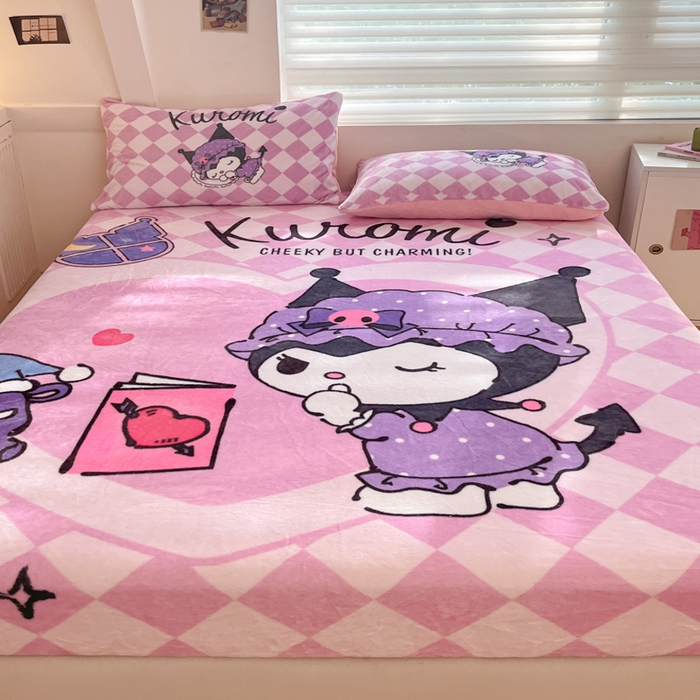 91家纺网 家纺一手货源 找家纺 金爱家 2025新款高克重牛奶绒单品系列保暖床单床笠单件 绒-D晚安库洛米