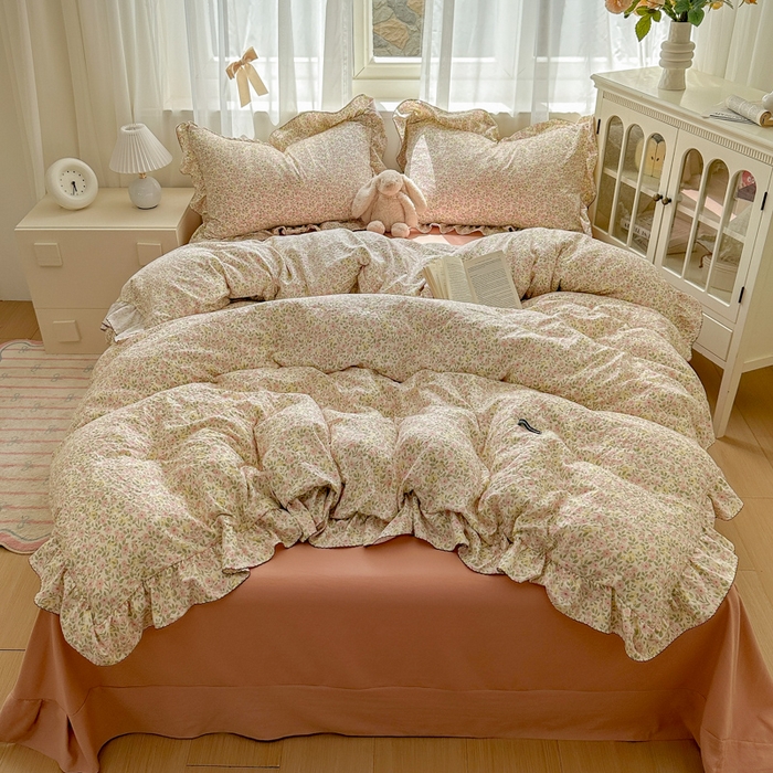 91家纺网 家纺一手货源 找家纺 欧尚 2025新款亲肤碎花云柔棉四件套 花洛