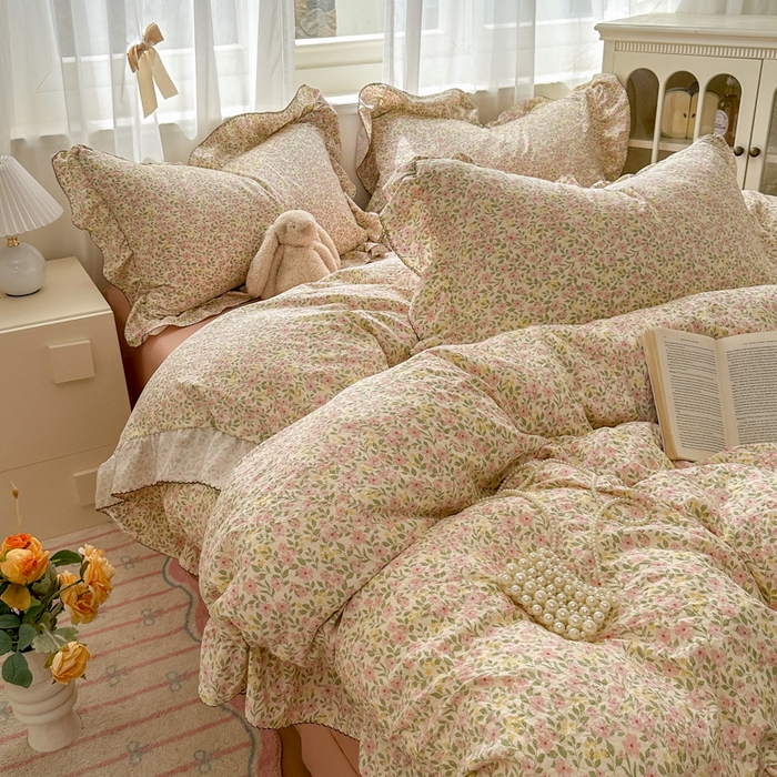 91家纺网 家纺一手货源 找家纺 欧尚 2025新款亲肤碎花云柔棉四件套 花洛