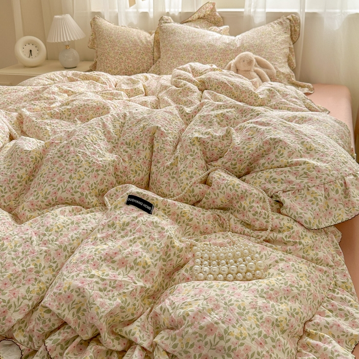 91家纺网 家纺一手货源 找家纺 欧尚 2025新款亲肤碎花云柔棉四件套 花洛