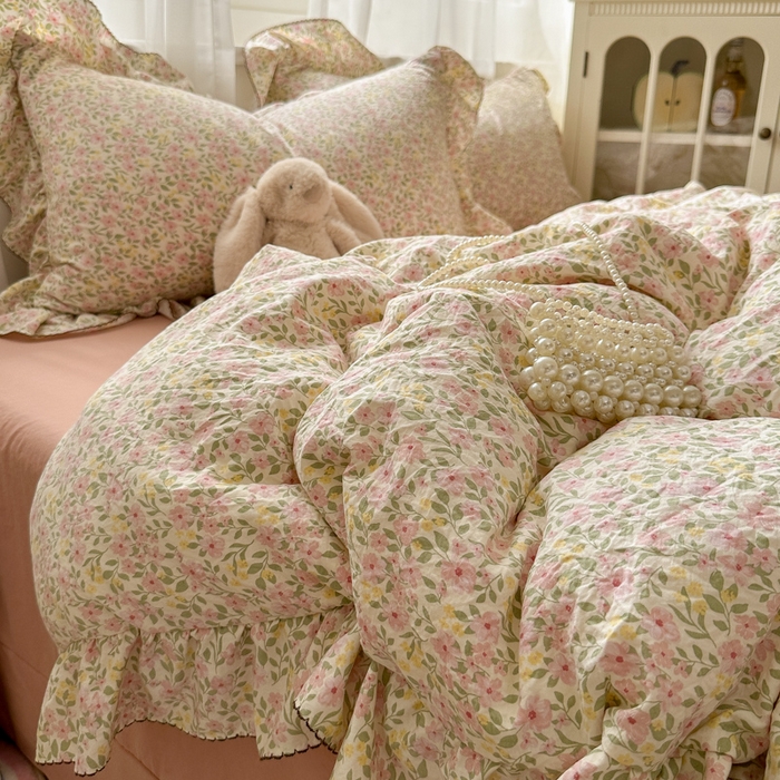 91家纺网 家纺一手货源 找家纺 欧尚 2025新款亲肤碎花云柔棉四件套 花洛