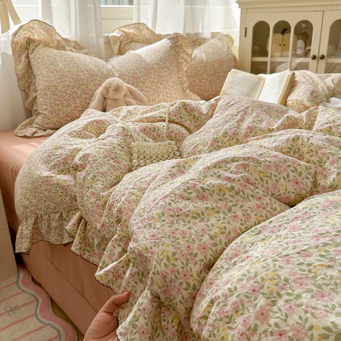 91家纺网 家纺一手货源 找家纺 欧尚 2025新款亲肤碎花云柔棉四件套 花洛