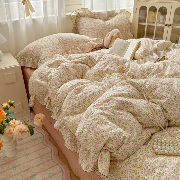 91家纺网 家纺一手货源 找家纺 欧尚 2025新款亲肤碎花云柔棉四件套 花洛