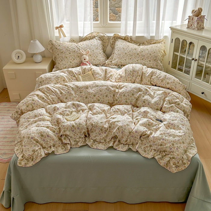 91家纺网 家纺一手货源 找家纺 欧尚 2025新款亲肤碎花云柔棉四件套 花事