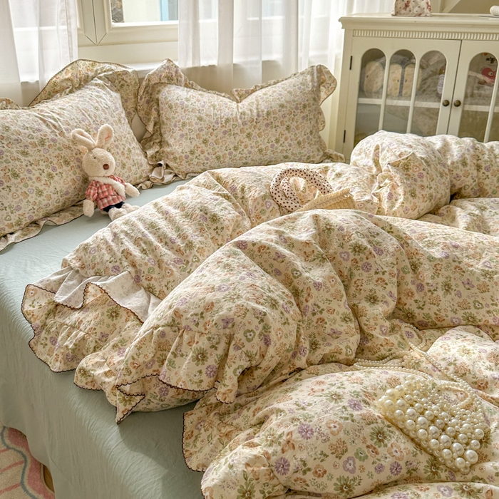 91家纺网 家纺一手货源 找家纺 欧尚 2025新款亲肤碎花云柔棉四件套 花事