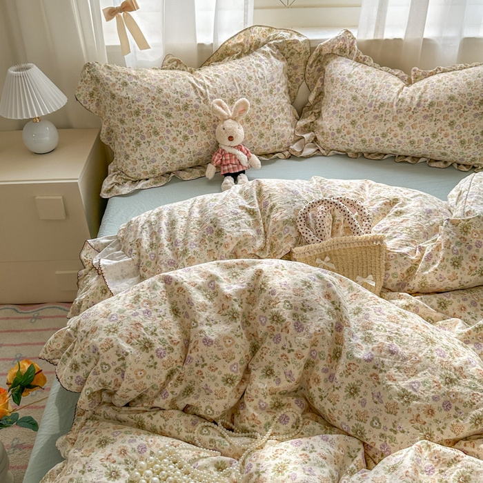 91家纺网 家纺一手货源 找家纺 欧尚 2025新款亲肤碎花云柔棉四件套 花事