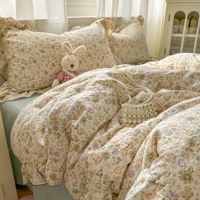 91家纺网 家纺一手货源 找家纺 欧尚 2025新款亲肤碎花云柔棉四件套 花事