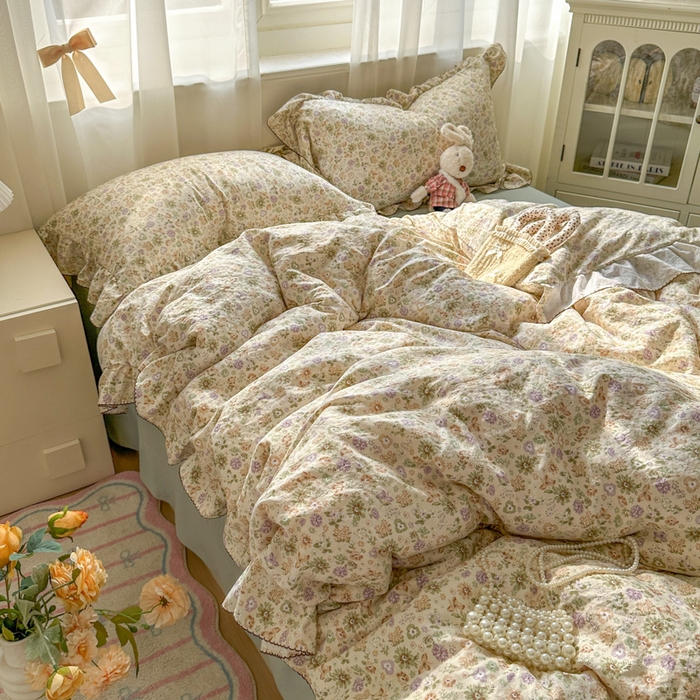 91家纺网 家纺一手货源 找家纺 欧尚 2025新款亲肤碎花云柔棉四件套 花事