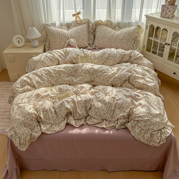 91家纺网 家纺一手货源 找家纺 欧尚 2025新款亲肤碎花云柔棉四件套 花枝语