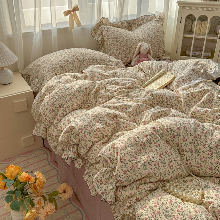 91家纺网 家纺一手货源 找家纺 欧尚 2025新款亲肤碎花云柔棉四件套 花枝语