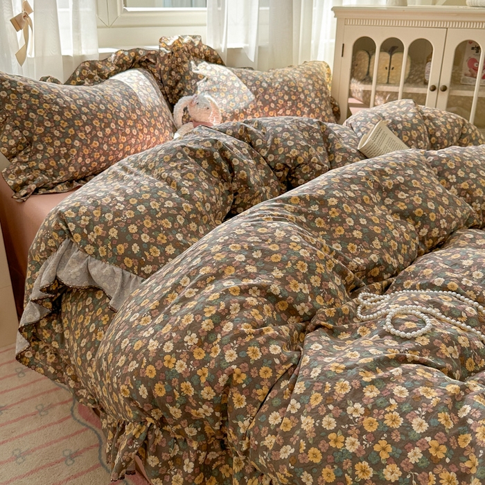 91家纺网 家纺一手货源 找家纺 欧尚 2025新款亲肤碎花云柔棉四件套 槿夕