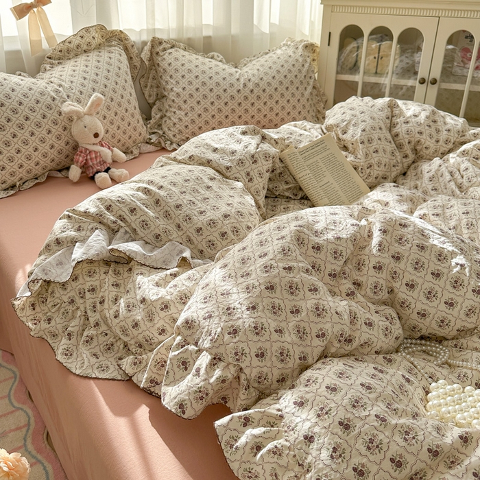 91家纺网 家纺一手货源 找家纺 欧尚 2025新款亲肤碎花云柔棉四件套 克莱因