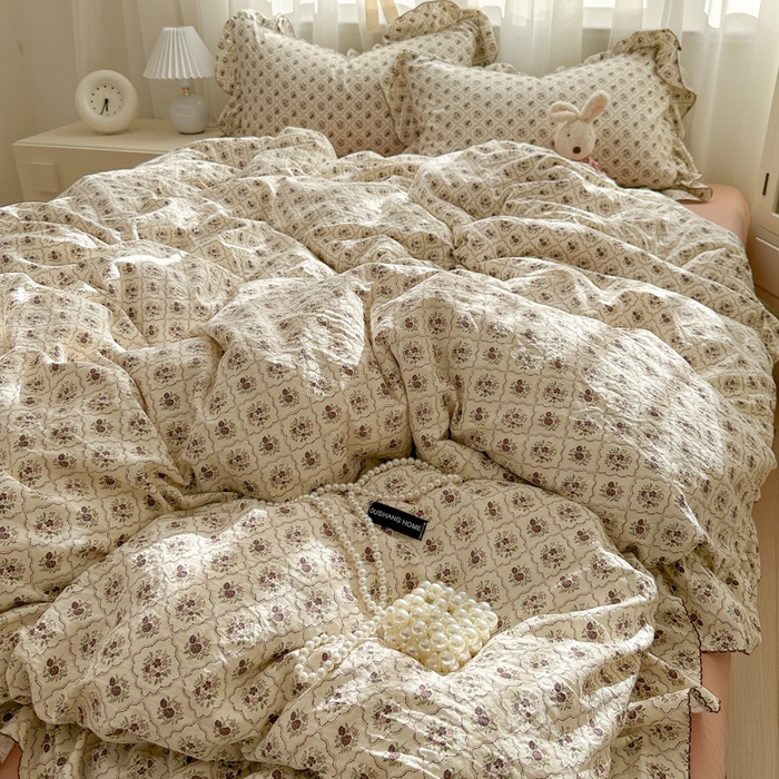 91家纺网 家纺一手货源 找家纺 欧尚 2025新款亲肤碎花云柔棉四件套 克莱因