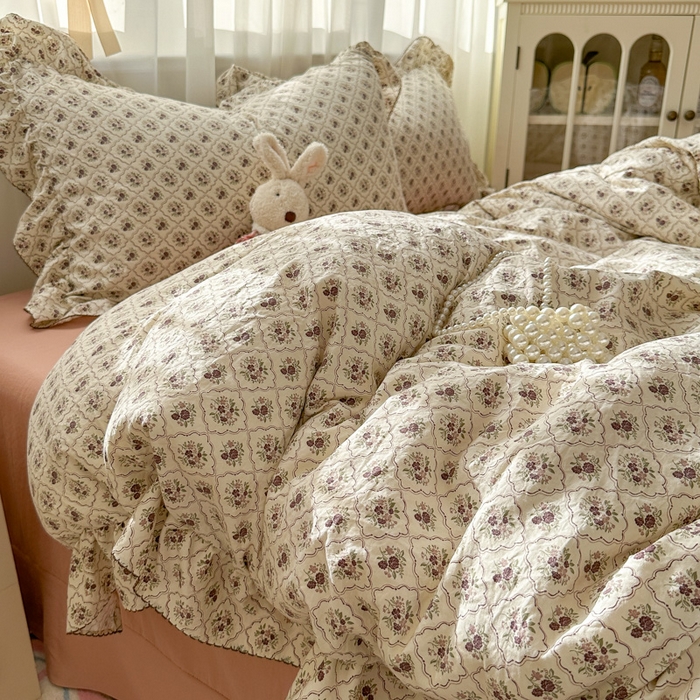 91家纺网 家纺一手货源 找家纺 欧尚 2025新款亲肤碎花云柔棉四件套 克莱因