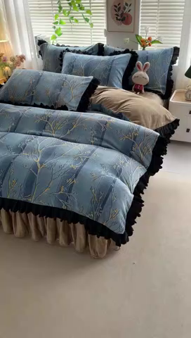 91家纺网 家纺一手货源 找家纺 望淮家纺 2025新款韩版牛奶绒四件套 梦幻丛林-蓝