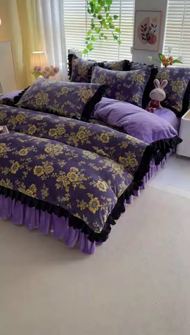 91家纺网 家纺一手货源 找家纺 望淮家纺 2025新款韩版牛奶绒四件套 紫气东来