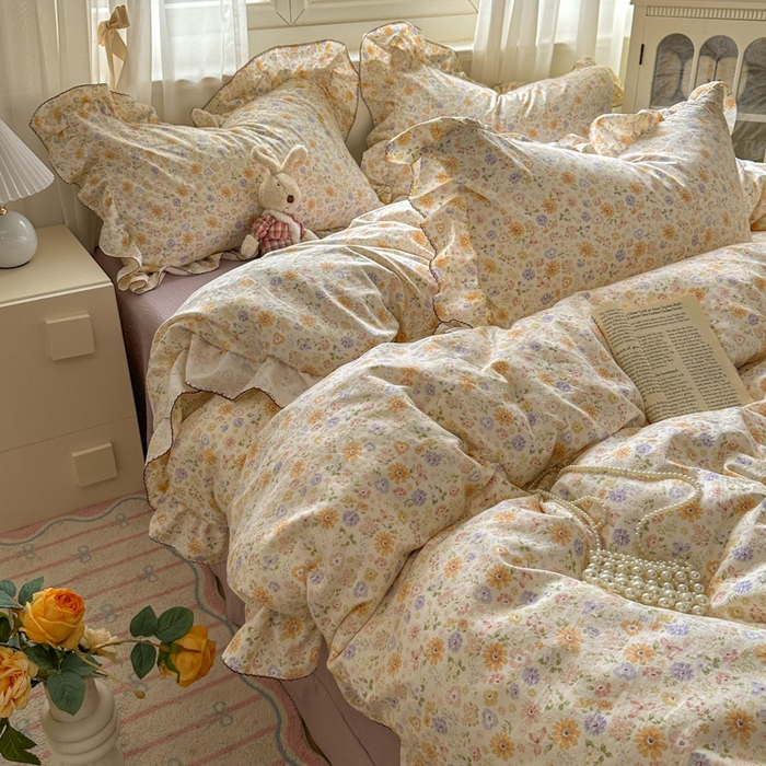 91家纺网 家纺一手货源 找家纺 欧尚 2025新款亲肤碎花云柔棉四件套 恋花季