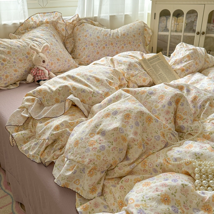 91家纺网 家纺一手货源 找家纺 欧尚 2025新款亲肤碎花云柔棉四件套 恋花季