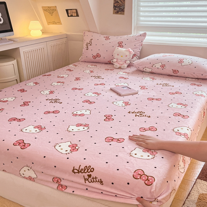 金爱家 2025新款三丽鸥牛奶绒单品系列床单床笠单件 绒-X点点kt