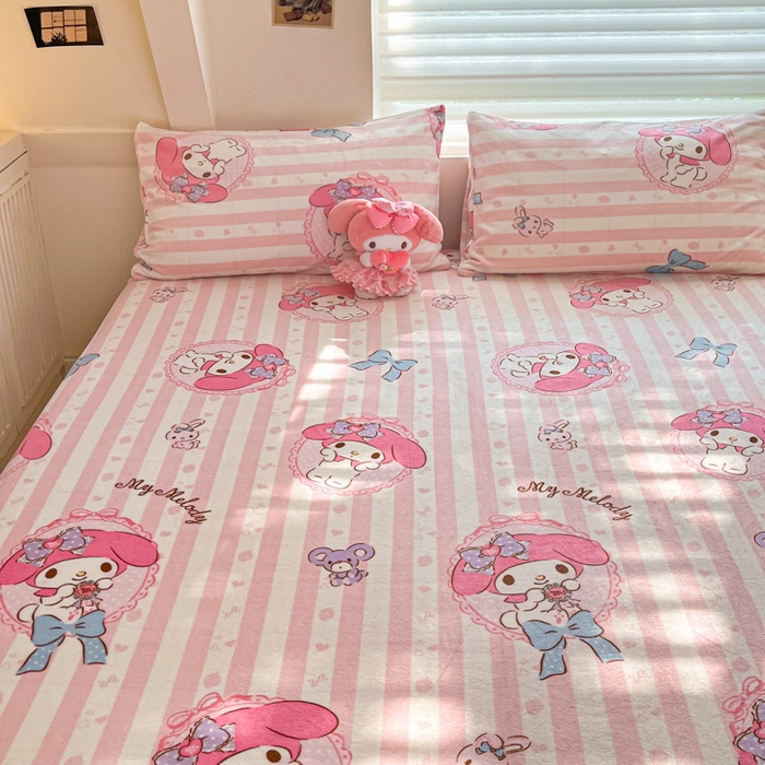 91家纺网 家纺一手货源 找家纺 金爱家 2025新款三丽鸥牛奶绒单品系列床单床笠单件 绒-X粉梦美乐蒂