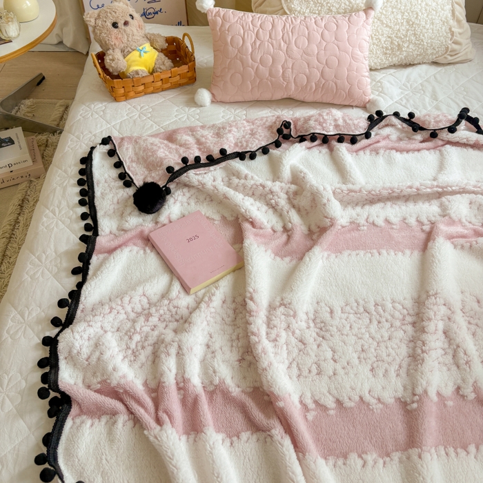 91家纺网 家纺一手货源 找家纺 （总）潮邦创意家居 2025新款250g阳离子提花小球毯盖毯毯子-星绒墨趣