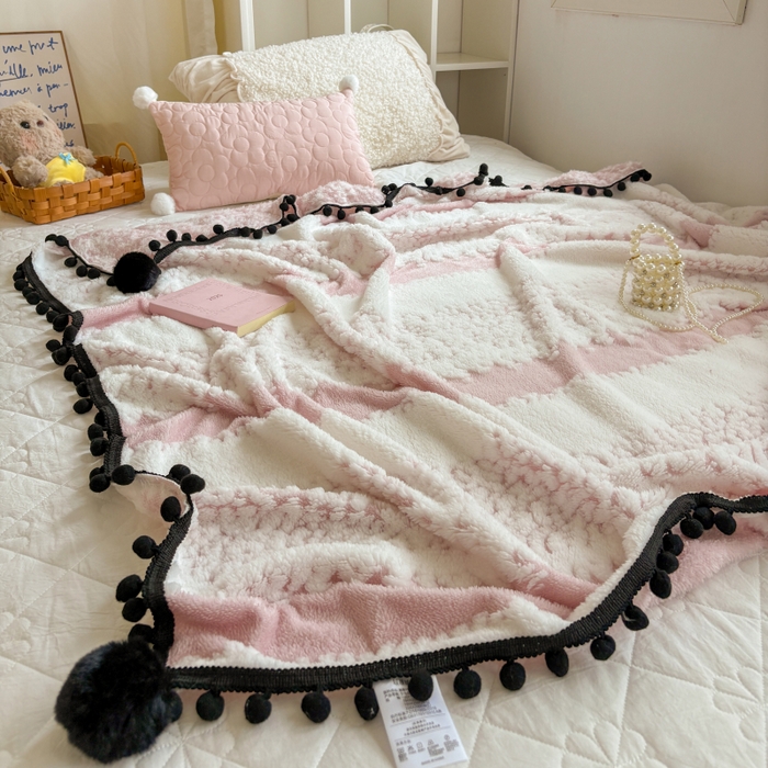 91家纺网 家纺一手货源 找家纺 （总）潮邦创意家居 2025新款250g阳离子提花小球毯盖毯毯子-星绒墨趣