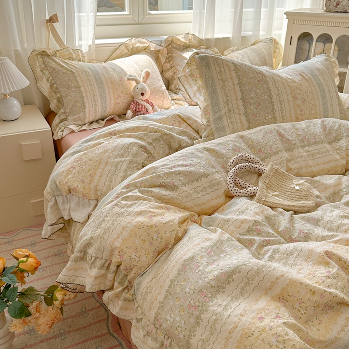 91家纺网 家纺一手货源 找家纺 欧尚 2025新款亲肤碎花云柔棉四件套 暖意