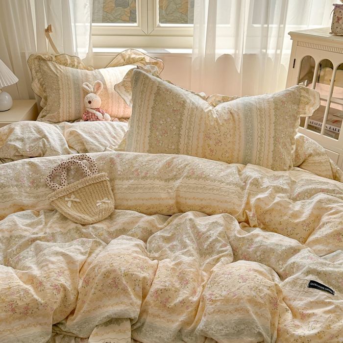 91家纺网 家纺一手货源 找家纺 欧尚 2025新款亲肤碎花云柔棉四件套 暖意