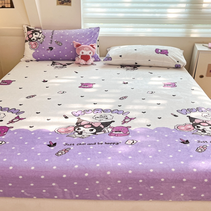 91家纺网 家纺一手货源 找家纺 金爱家 2025新款三丽鸥牛奶绒单品系列床单床笠单件 绒-X公主库洛米