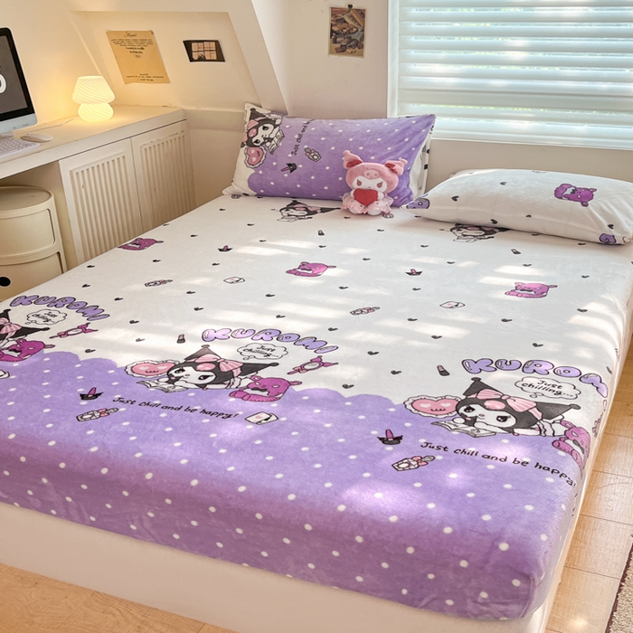 91家纺网 家纺一手货源 找家纺 金爱家 2025新款三丽鸥牛奶绒单品系列床单床笠单件 绒-X公主库洛米