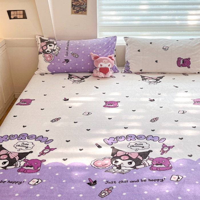 91家纺网 家纺一手货源 找家纺 金爱家 2025新款三丽鸥牛奶绒单品系列床单床笠单件 绒-X公主库洛米