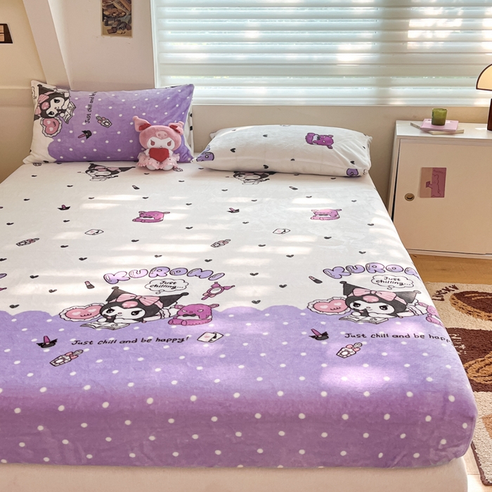 91家纺网 家纺一手货源 找家纺 金爱家 2025新款三丽鸥牛奶绒单品系列床单床笠单件 绒-X公主库洛米