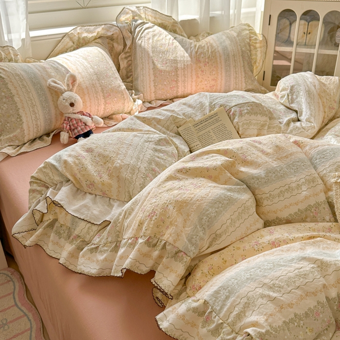 91家纺网 家纺一手货源 找家纺 欧尚 2025新款亲肤碎花云柔棉四件套 暖意