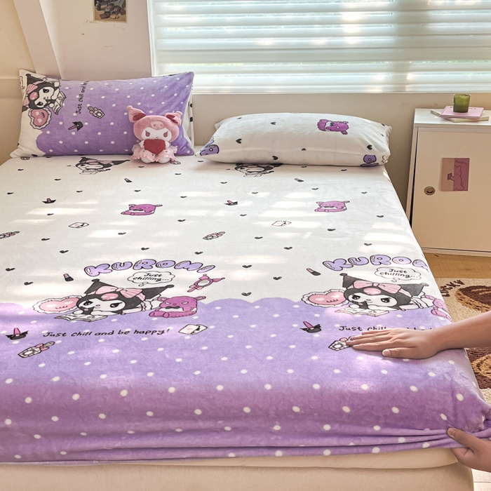 91家纺网 家纺一手货源 找家纺 金爱家 2025新款三丽鸥牛奶绒单品系列床单床笠单件 绒-X公主库洛米