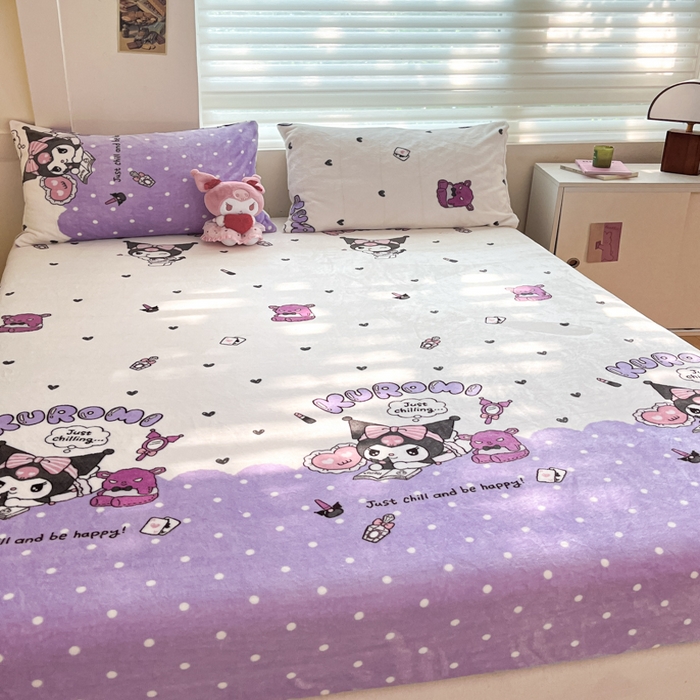 91家纺网 家纺一手货源 找家纺 金爱家 2025新款三丽鸥牛奶绒单品系列床单床笠单件 绒-X公主库洛米