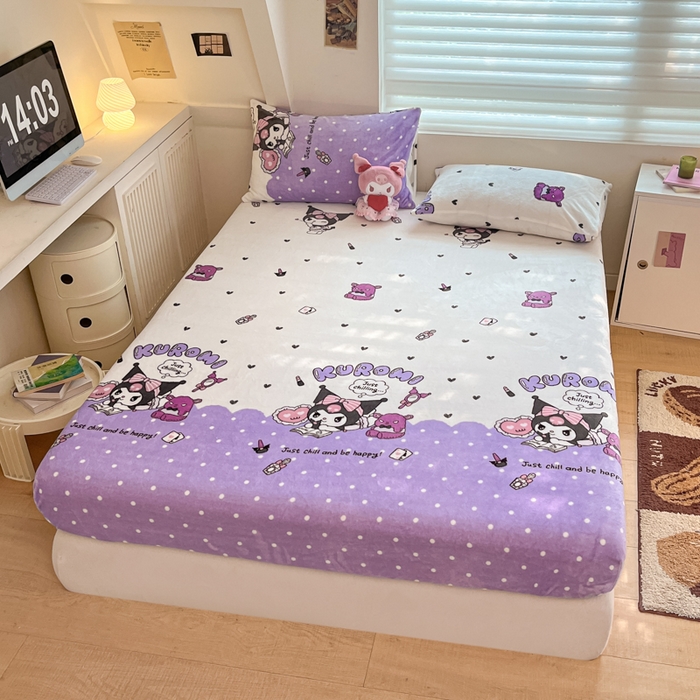 91家纺网 家纺一手货源 找家纺 金爱家 2025新款三丽鸥牛奶绒单品系列床单床笠单件 绒-X公主库洛米