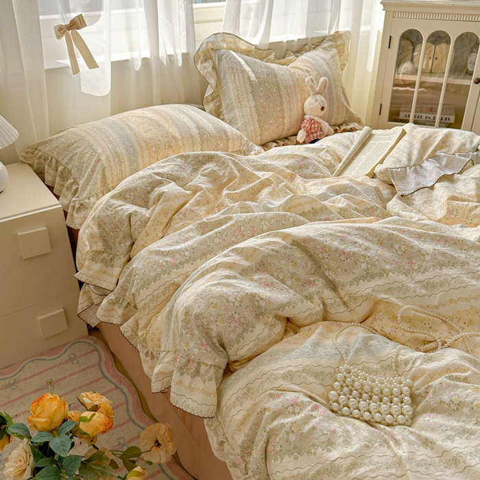 91家纺网 家纺一手货源 找家纺 欧尚 2025新款亲肤碎花云柔棉四件套 暖意